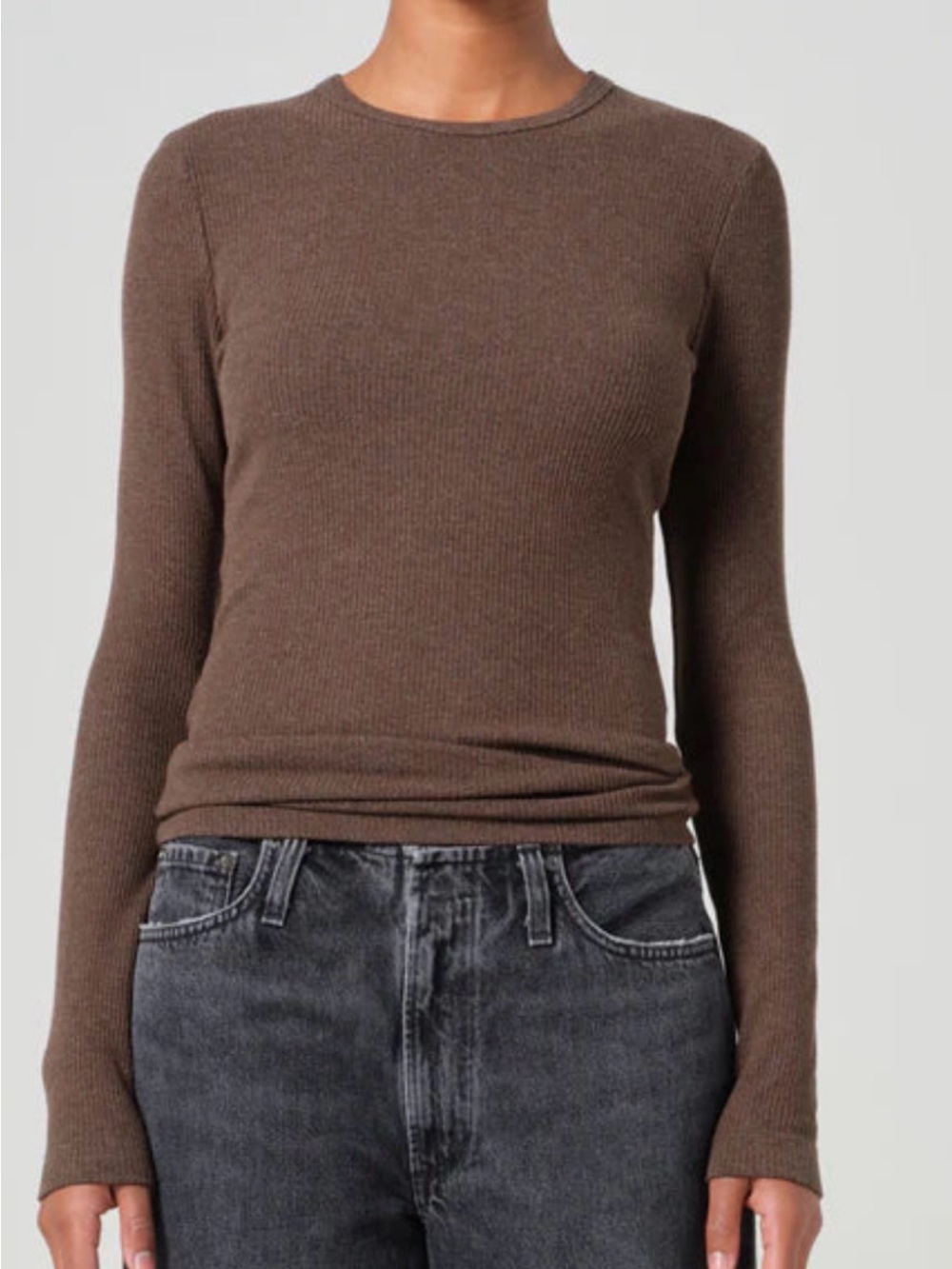 Agolde Delphi Slim Tee Long-Sleeve Ribbed Crewneck stretchy in Ceramic Rose. L